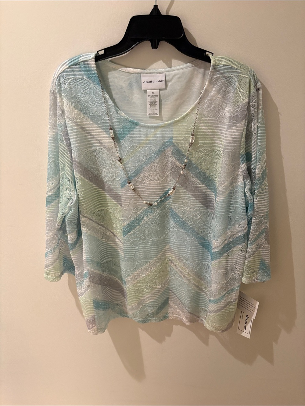 Alfred Dunner Pastel Chevron Scoop Neck Top - Light Blue & Light Green
